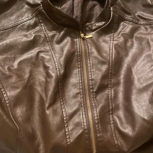 Brown leather plus size jacket